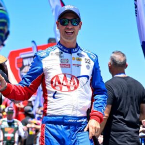 NASCAR Cup Series driver Joey Logano (22) is introduced before the start of the Wurth 400 race at Texas Motor Speedway.
