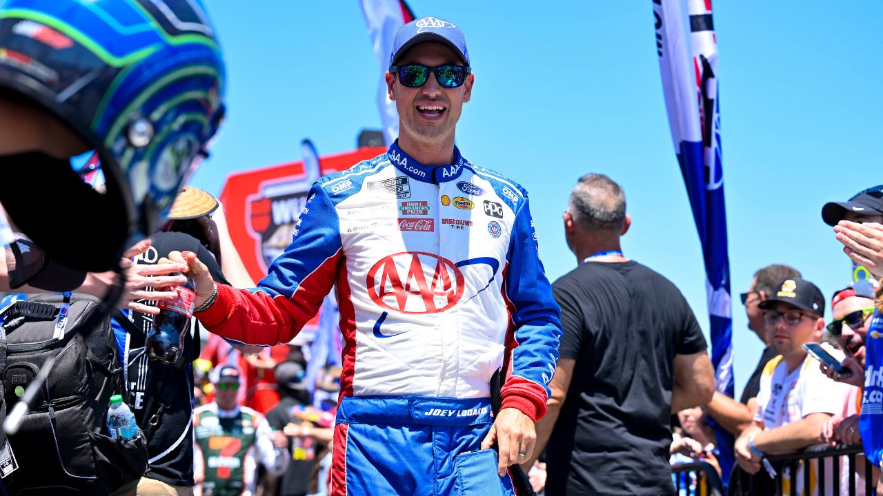 NASCAR Cup Series driver Joey Logano (22) is introduced before the start of the Wurth 400 race at Texas Motor Speedway.