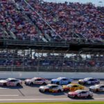 NASCAR Cup Series driver Ross Chastain (1) leads going into turn one at Talladega Superspeedway.