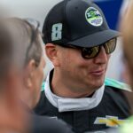 NASCAR Cup Series driver Kyle Busch (8) talks before his qualifying run during Jack Link's 500 qualifying at Talladega Superspeedway.