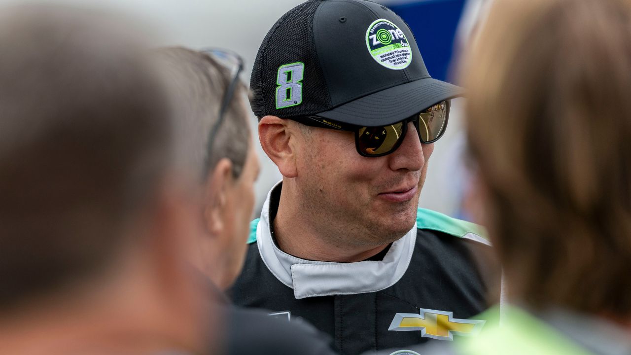 NASCAR Cup Series driver Kyle Busch (8) talks before his qualifying run during Jack Link's 500 qualifying at Talladega Superspeedway.