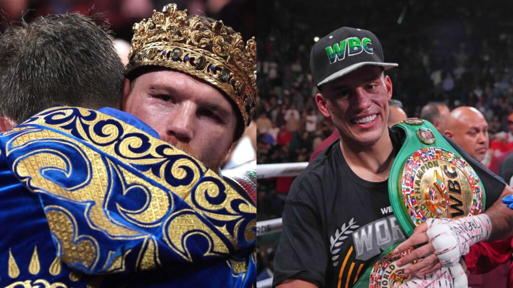 Canelo Alvarez (L), David Benavidez (R)
