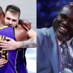 LeBron James and Luka Doncic(L), Shaquille O'Neal(R)