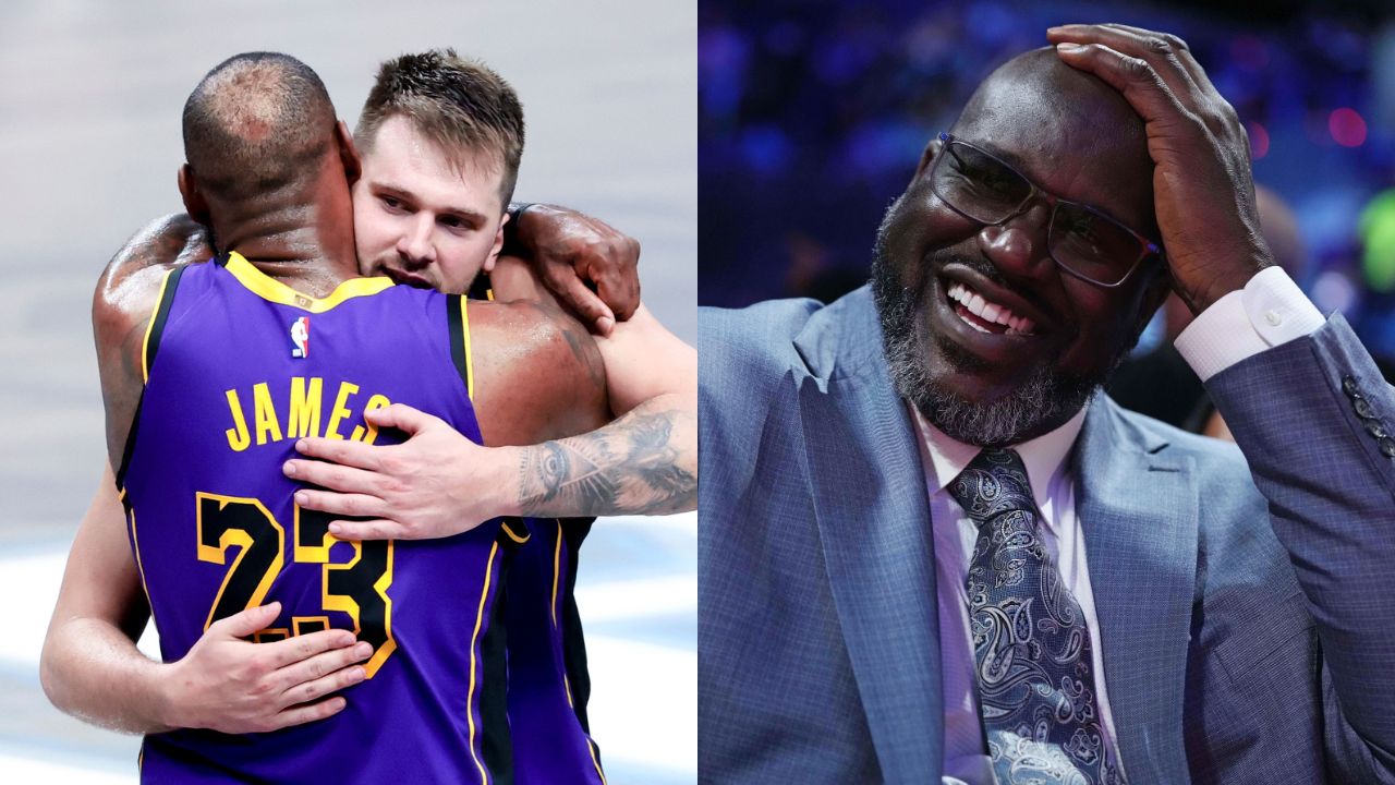 LeBron James and Luka Doncic(L), Shaquille O'Neal(R)