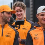 Daniel Ricciardo AUS, McLaren F1 Team 3 and Lando Norris UK, McLaren F1 Team 4 in the paddock, British Grand Prix, Silverstone