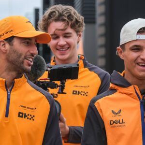 Daniel Ricciardo AUS, McLaren F1 Team 3 and Lando Norris UK, McLaren F1 Team 4 in the paddock, British Grand Prix, Silverstone