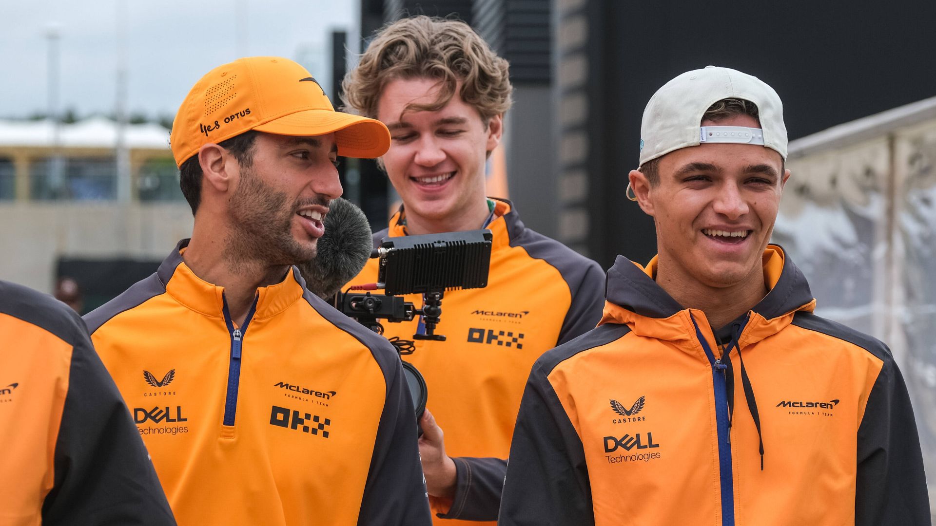 Daniel Ricciardo AUS, McLaren F1 Team 3 and Lando Norris UK, McLaren F1 Team 4 in the paddock, British Grand Prix, Silverstone