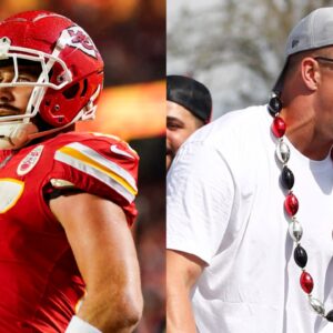 Travis Kelce (L) and Rob Gronkowski (R)