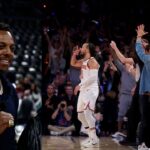 Paul Pierce (L), Knicks fans celebrating a Jalen Brunson three-pointer in Game 6 (R)