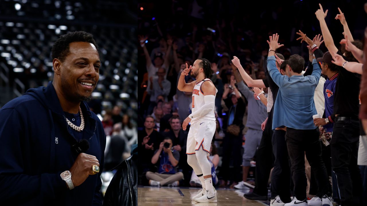 Paul Pierce (L), Knicks fans celebrating a Jalen Brunson three-pointer in Game 6 (R)