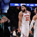 Shannon Sharpe (Left) and Knicks stars Karl-Anthony Towns and Jalen Brunson (Right)