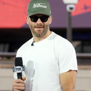 Julian Edelman on the Fox Super Bowl LIX set at Caesars Superdome.