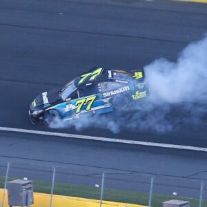 Monster Energy NASCAR Cup Series driver Erik Jones (77) keeps his car under control in turn 1 during the Monster Energy Open at Charlotte Motor Speedway.