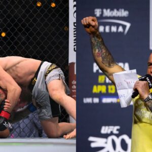 Islam Makhachev (L), Joe Rogan (R)