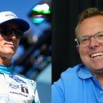 Former NASCAR driver Kevin Harvick and commentator Leigh Diffey