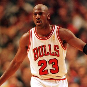 Bulls-Guard Michael Jordan gespannt Basketball Herren NBA, Saison 1996 97: Chicago Bulls Einzelbild United Center Chicago
