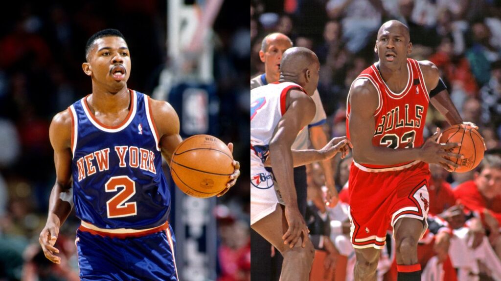 (L) Greg Anthony (R) Michael Jordan