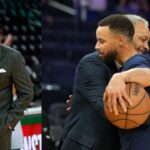 Cedric Maxwell (L), Steph Curry and Dell Curry (R)
