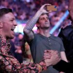 Conor McGregor and Dana White share a laugh dayside at T-Mobile Arena for UFC 285 -Jones vs Gane