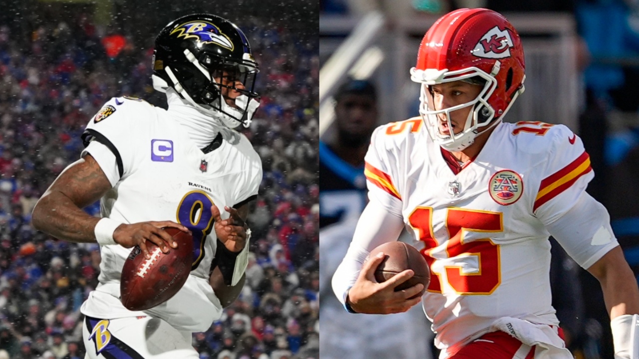 Lamar Jackson (L) and Patrick Mahomes (R)