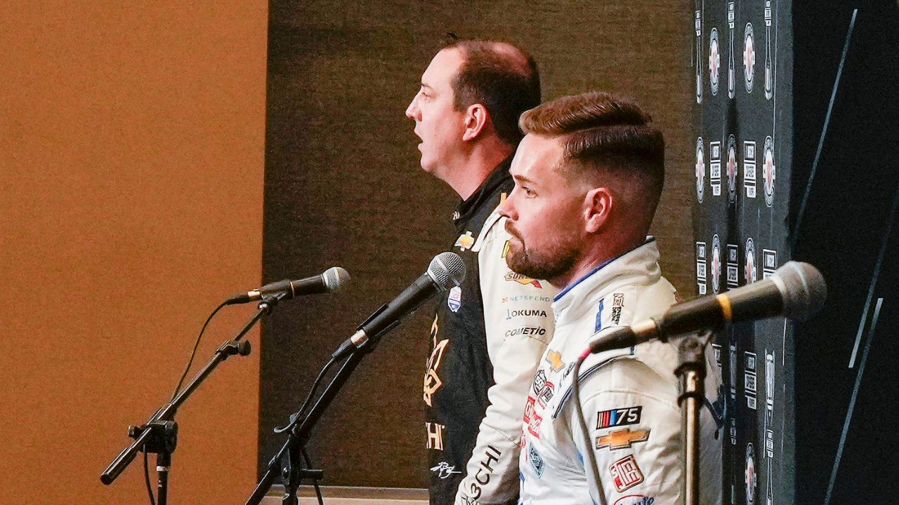 Ricky Stenhouse Jr. and Kyle Busch answer questions from the media at Charlotte Convention Center.