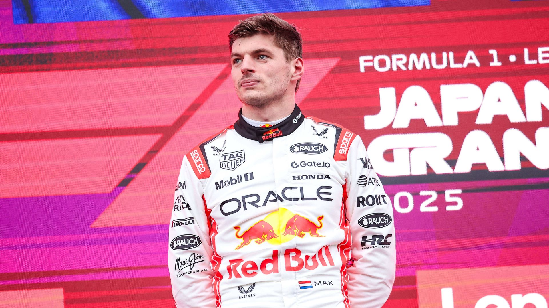 VERSTAPPEN Max (ned), Red Bull Racing RB21, portrait podium celebration during the Formula 1 Lenovo Japanese Grand Prix 2025, 3rd round of the 2025 FIA Formula One World Championship