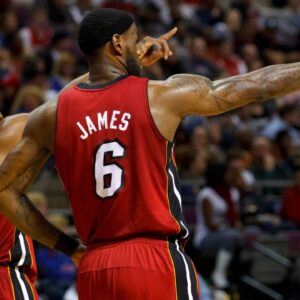 Miami Heat shooting guard Dwyane Wade (3) and small forward LeBron James (6) in the fourth quarter against the Detroit Pistons at The Palace. Miami won 100-94