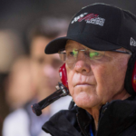 Team owner Joe Gibbs watches his driver Sprint Cup Series driver Kyle Busch (not pictured) during the Duck Commander 500 at Texas Motor Speedway.