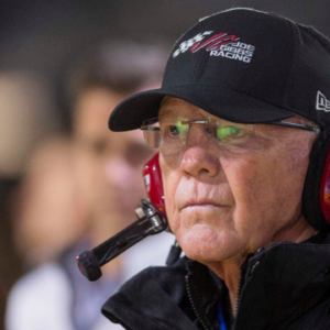 Team owner Joe Gibbs watches his driver Sprint Cup Series driver Kyle Busch (not pictured) during the Duck Commander 500 at Texas Motor Speedway.