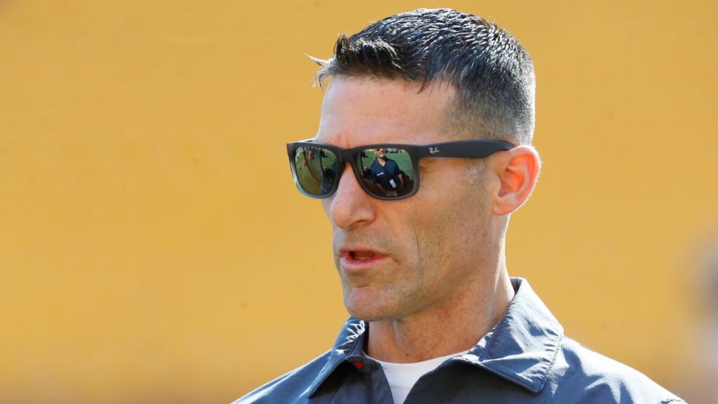 Houston Texans general manager Nick Caserio on the field before a game against the Pittsburgh Steelers at Acrisure Stadium.