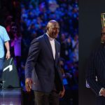 Charles Barkley (L), Michael Jordan (C), Kenny Smith (R)