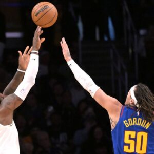 LeBron James shoots 3-pointer