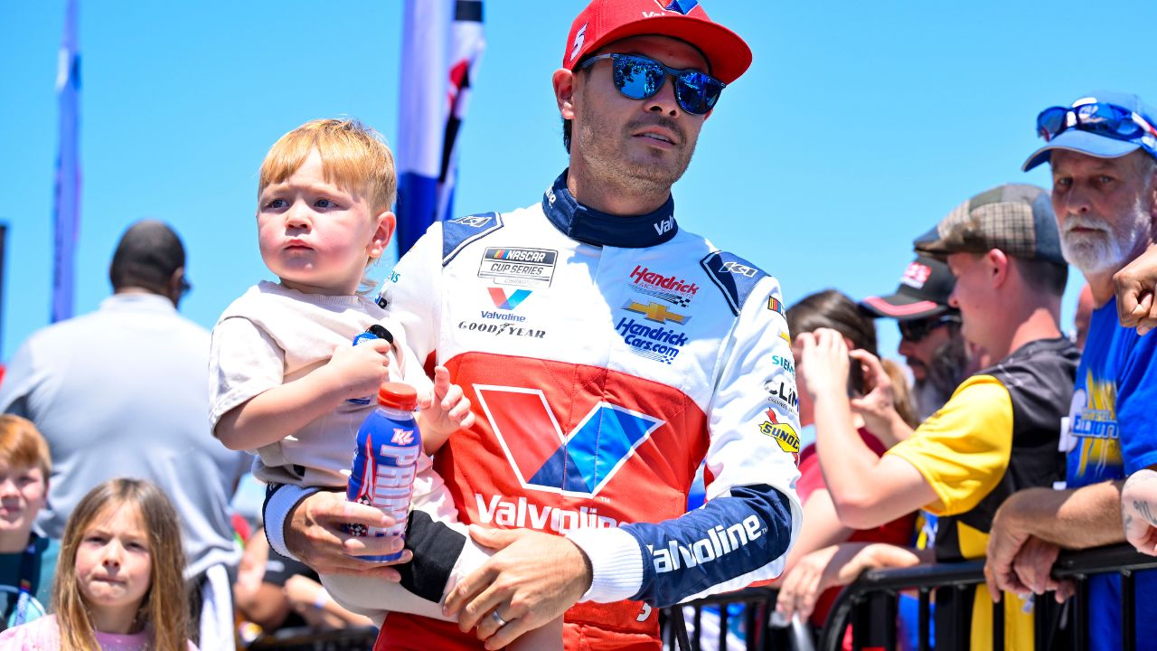 NASCAR Cup Series driver Kyle Larson (5) is introduced before the start of the Wurth 400 race at Texas Motor Speedway.