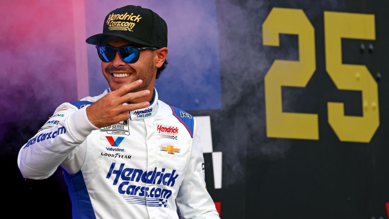 North Wilkesboro, North Carolina, USA; NASCAR Cup Series driver Kyle Larson (5) is introduced before the NASCAR All-Star Open at North Wilkesboro Speedway.
