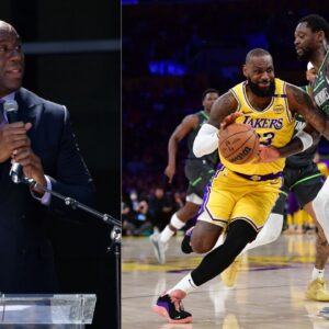 (L) Magic Johnson (R) LeBron James and Julius Randle