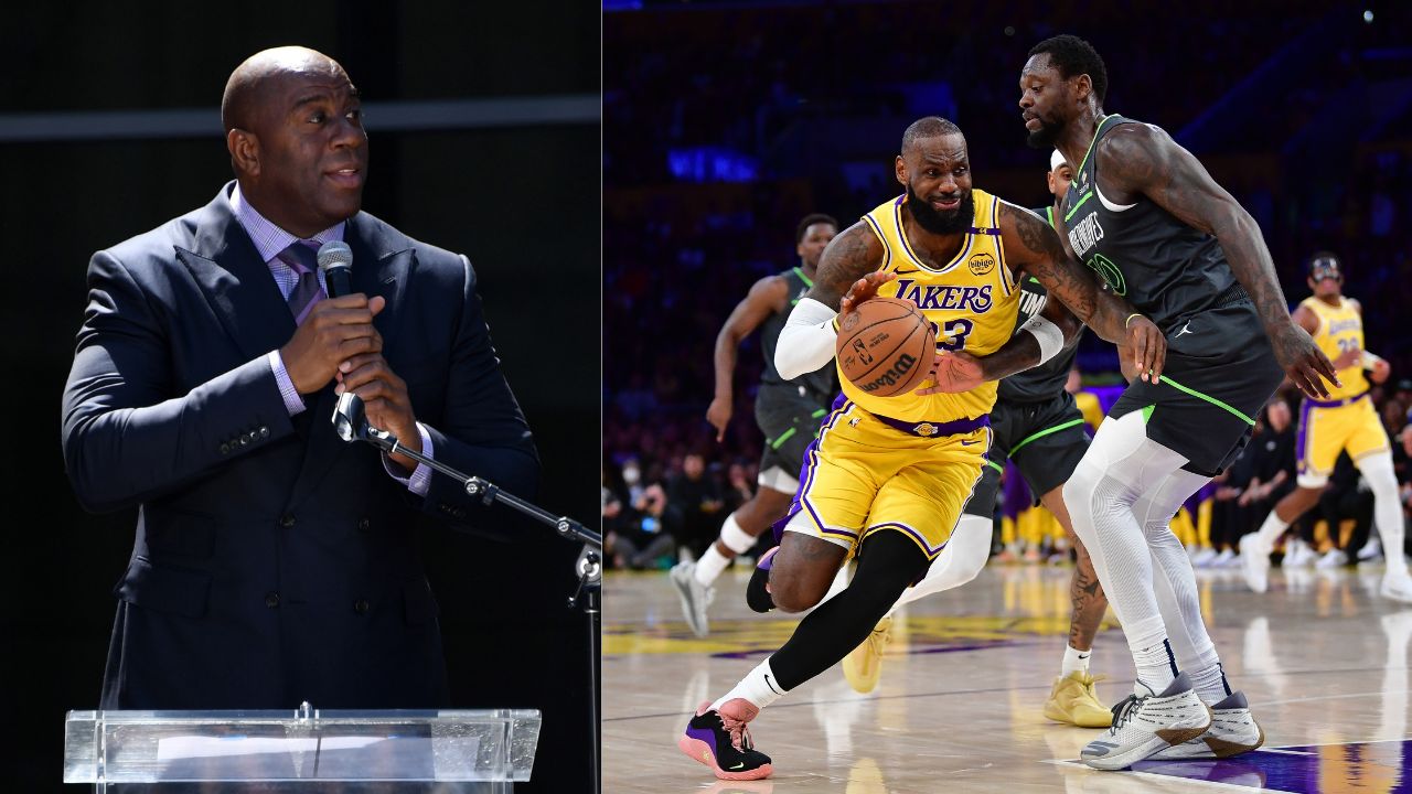 (L) Magic Johnson (R) LeBron James and Julius Randle