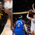 (L) Draymond Green (R) Shai Gilgeous-Alexander and Nikola Jokic