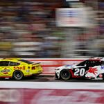 NASCAR Cup Series driver Joey Logano (22) and NASCAR Cup Series driver Christopher Bell (20) during NASCAR All-Star Race at North Wilkesboro Speedway.