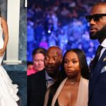 Savannah James (L) and LeBron and Savannah James (R)