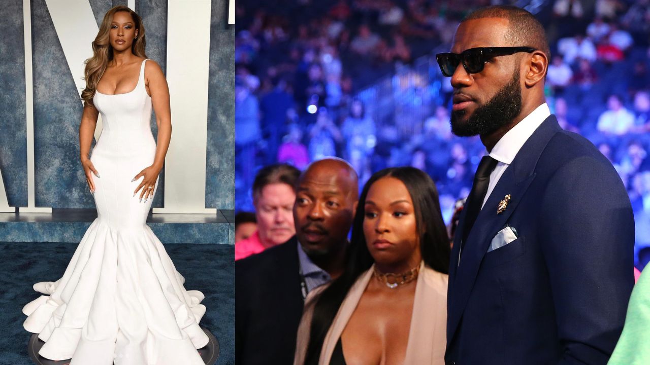 Savannah James (L) and LeBron and Savannah James (R)
