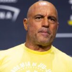 UFC announcer Joe Rogan during ceremonial weigh ins for UFC 300 at MGM Grand Garden Arena.
