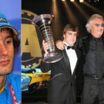 Jarno Trulli(L), Flavio Briatore and Fernando Alonso(R)