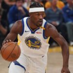 Golden State Warriors forward Jimmy Butler III (10) dribbles upcourt against the Minnesota Timberwolves in the first quarter during game three of the second round for the 2025 NBA Playoffs at Chase Center