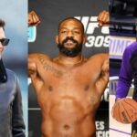 Tom Brady (L), Jon Jones (M) and LeBron James (R)