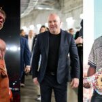 Canelo Alvarez (L), Dana White (C), Terence Crawford (R)