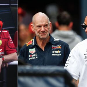 Fred Vasseur(L), Adrian Newey and Lewis Hamilton(R)