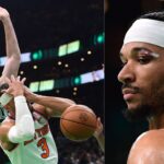 Luke Kornet collides with Josh Hart (L); Josh Hart stitches (R)