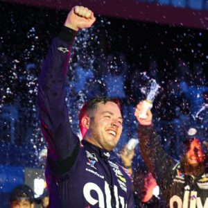 NASCAR Cup Series driver Alex Bowman (48) reacts after winning the Grant Park 165 at Chicago Street Race.