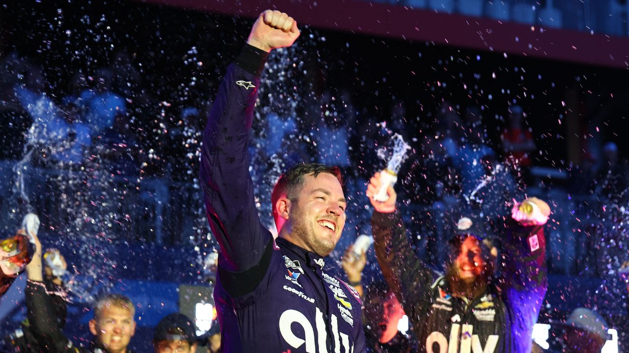 NASCAR Cup Series driver Alex Bowman (48) reacts after winning the Grant Park 165 at Chicago Street Race.
