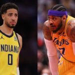 Tyrese Haliburton and Carmelo Anthony